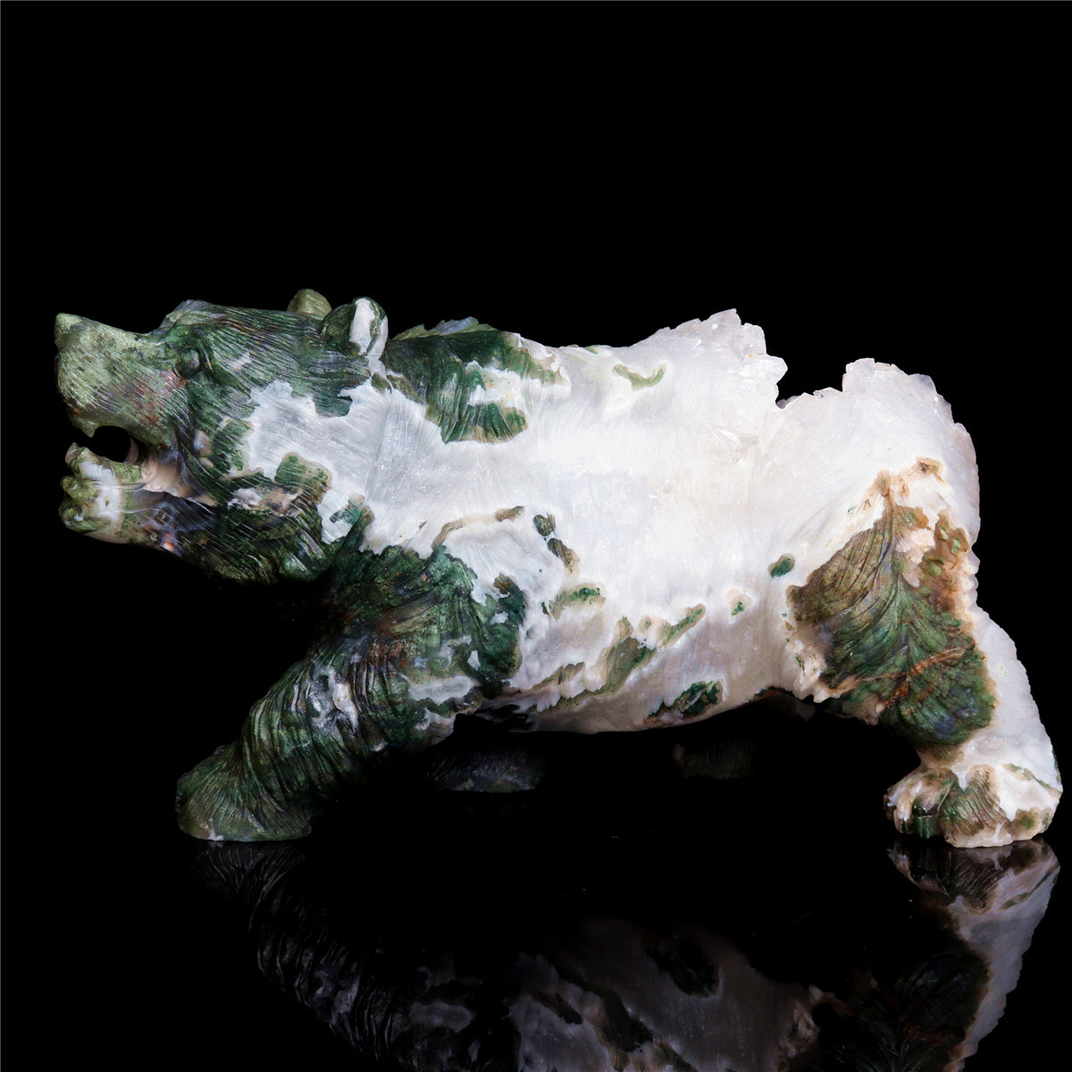 7.5" Druzy Moss Agate Crystal Bear Figurine Stone Animal Carvings
