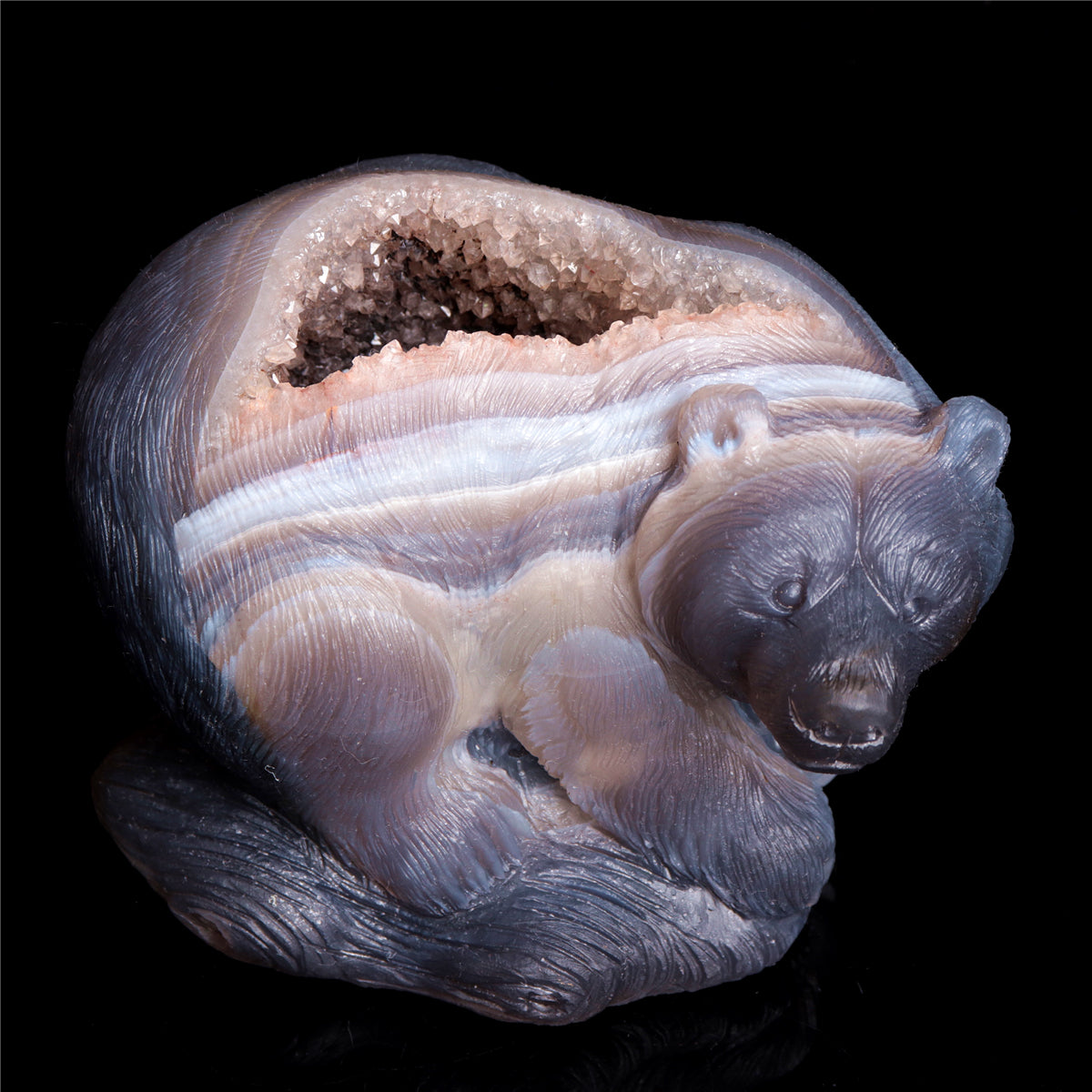 5.5" Druzy Agate Crystal Bear Figurine Stone Animal Carvings