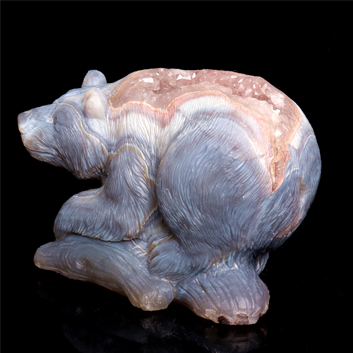 5.5" Druzy Agate Crystal Bear Figurine Stone Animal Carvings