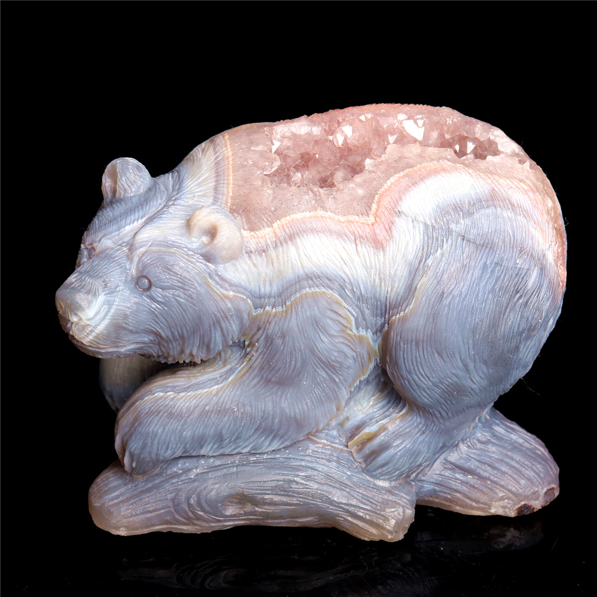 5.5" Druzy Agate Crystal Bear Figurine Stone Animal Carvings