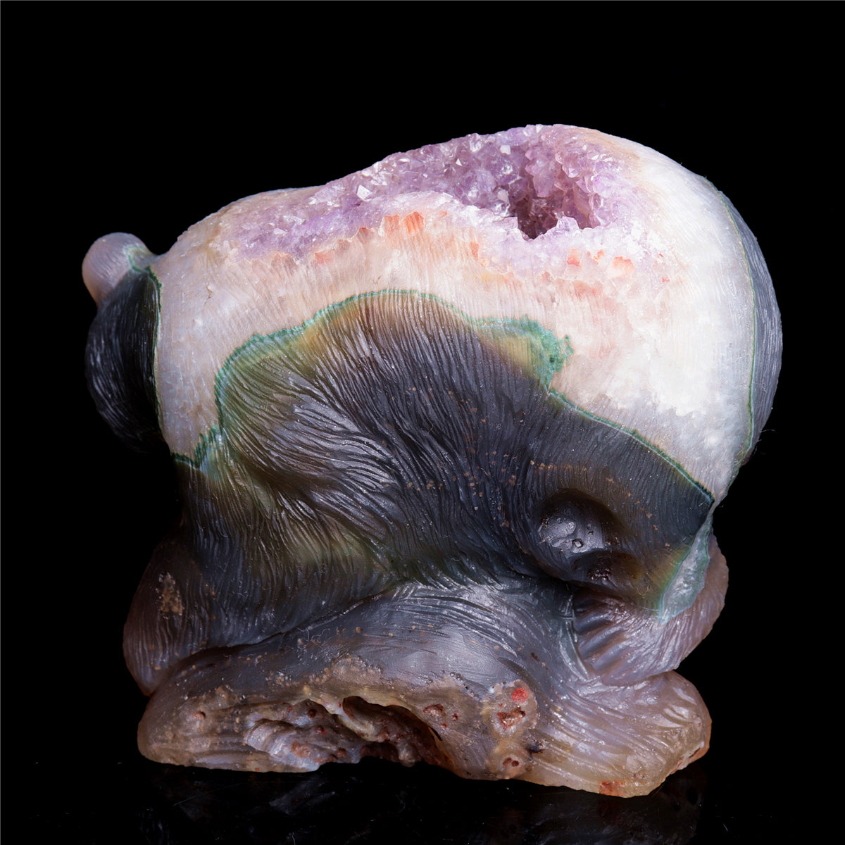 5.5" Amethyst Geode Crystal Bear Figurine Realistic Carvings