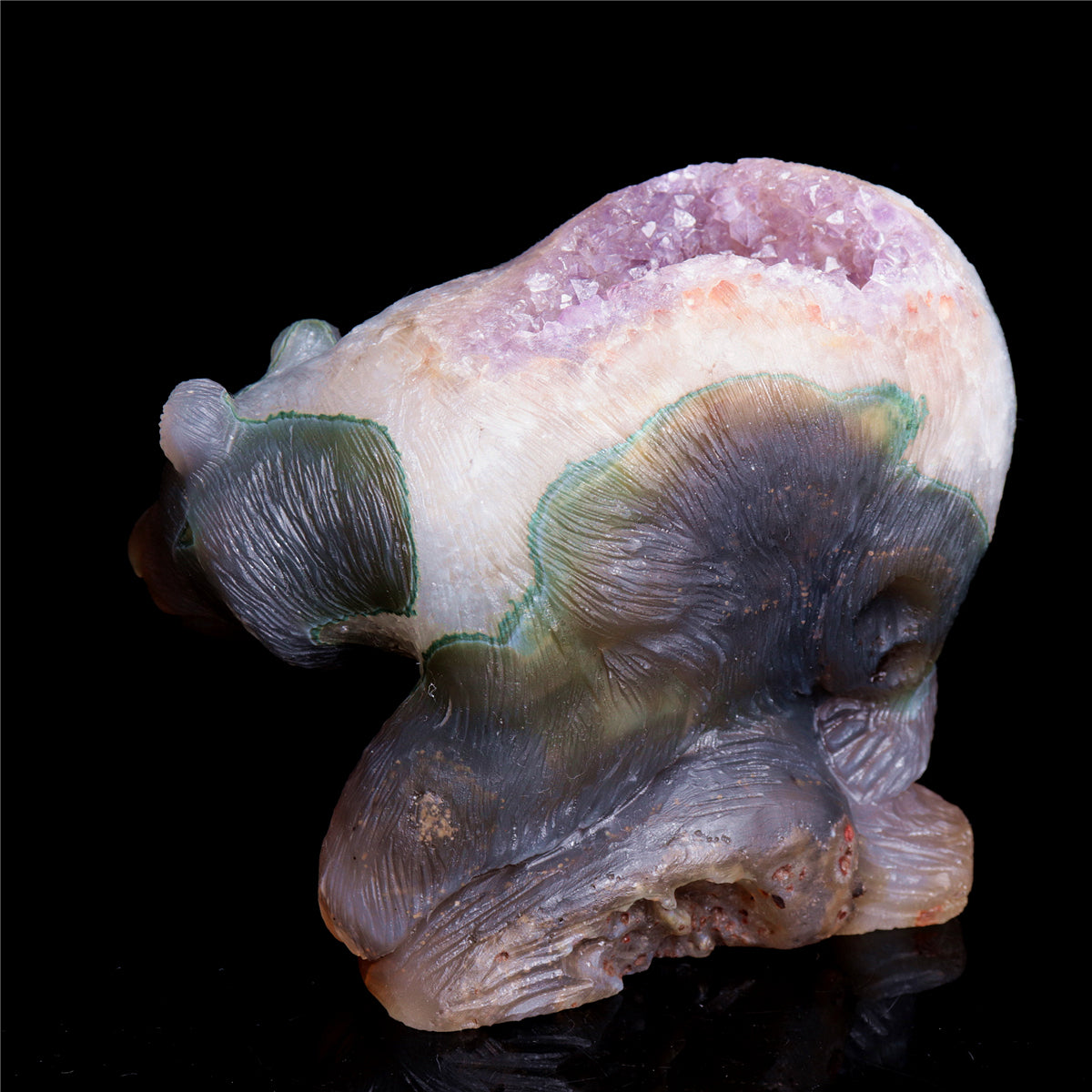5.5" Amethyst Geode Crystal Bear Figurine Realistic Carvings