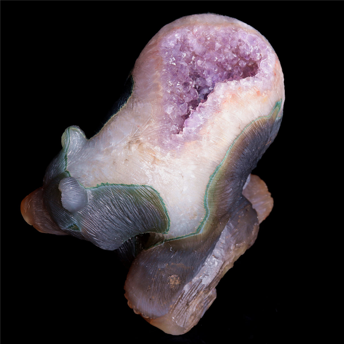 5.5" Amethyst Geode Crystal Bear Figurine Realistic Carvings