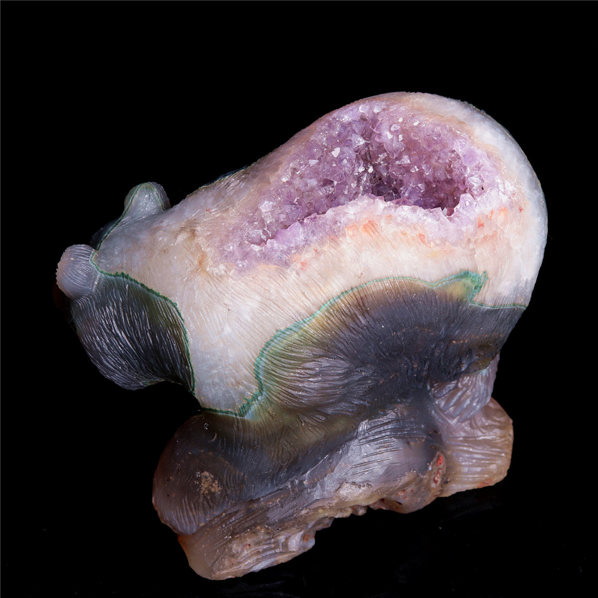 5.5" Amethyst Geode Crystal Bear Figurine Realistic Carvings