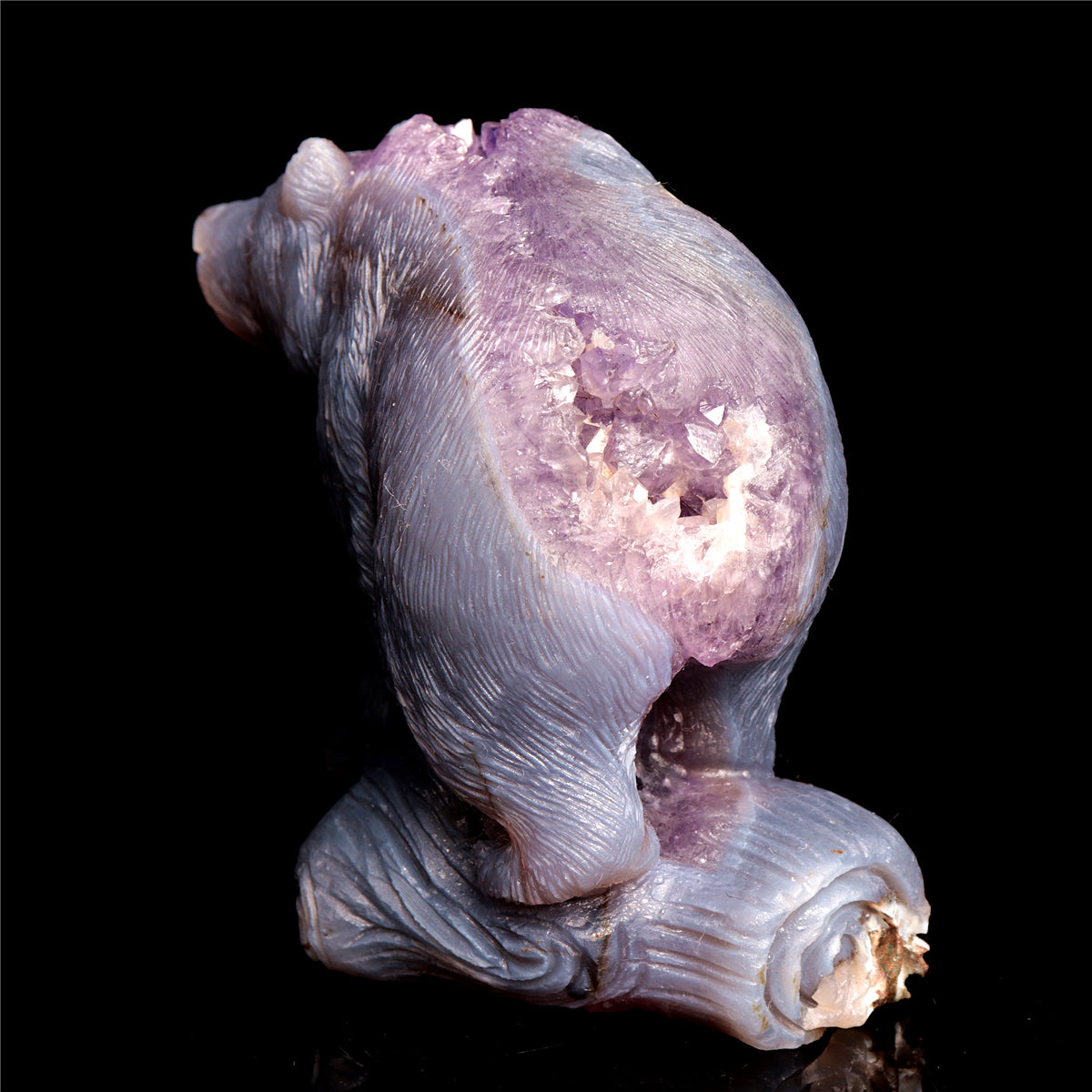 5" Amethyst Geode Crystal Bear Figurine Realistic Carvings