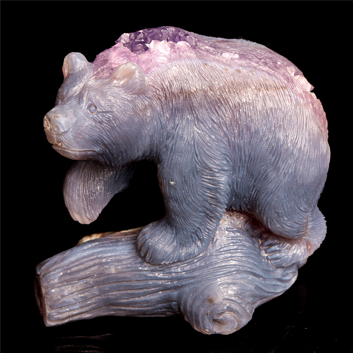 5" Amethyst Geode Crystal Bear Figurine Realistic Carvings