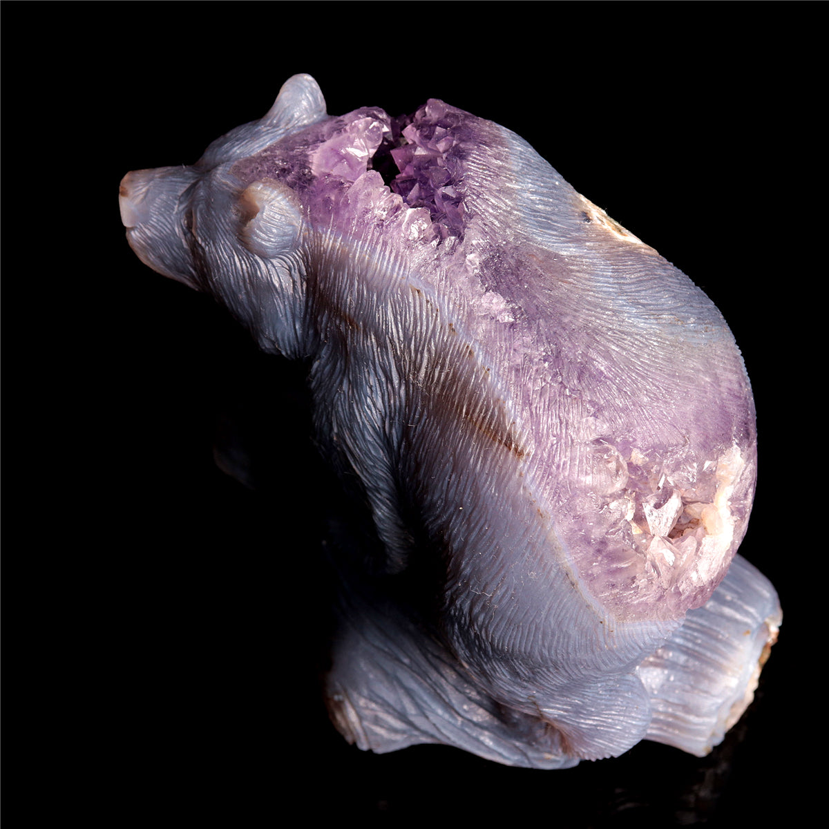 5" Amethyst Geode Crystal Bear Figurine Realistic Carvings