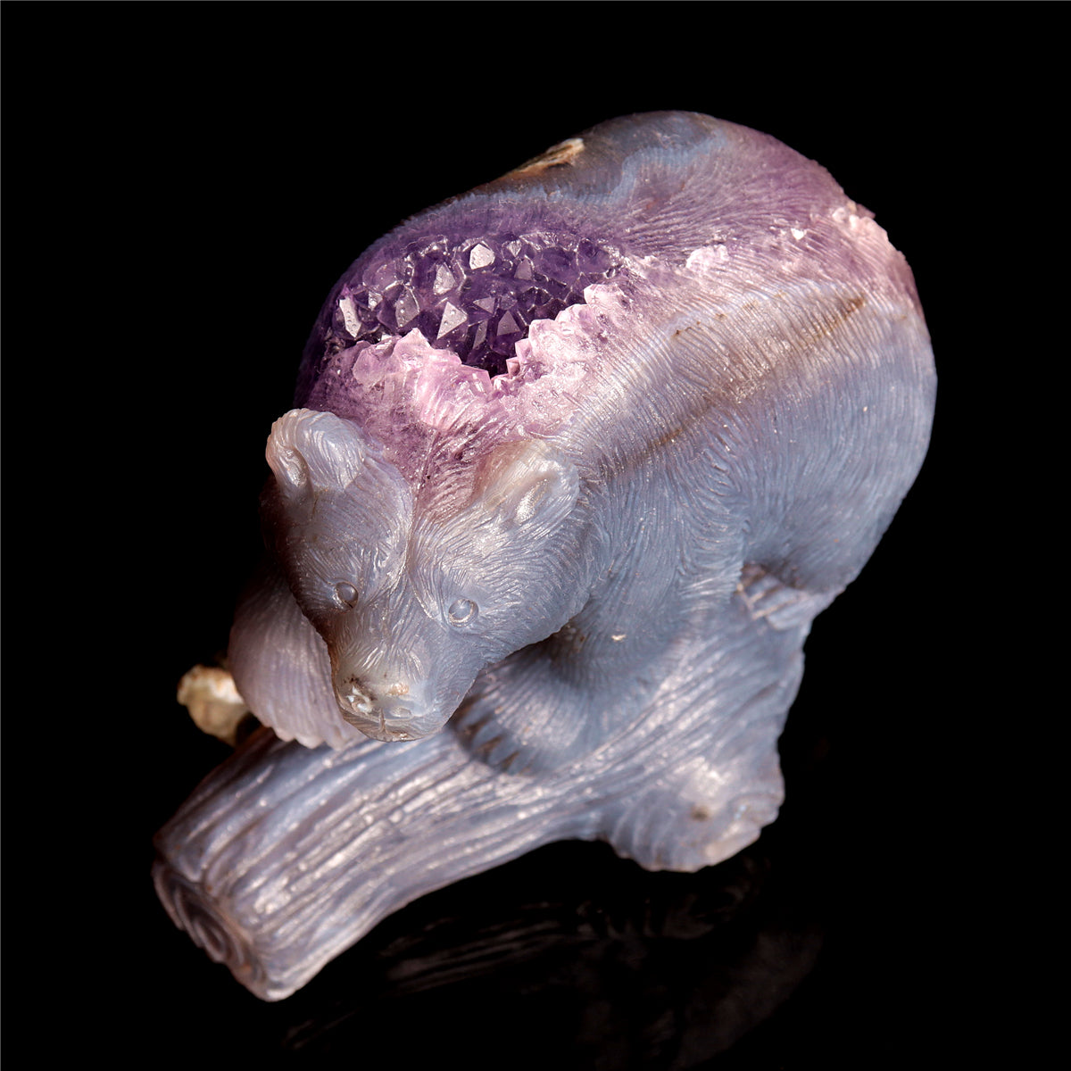5" Amethyst Geode Crystal Bear Figurine Realistic Carvings