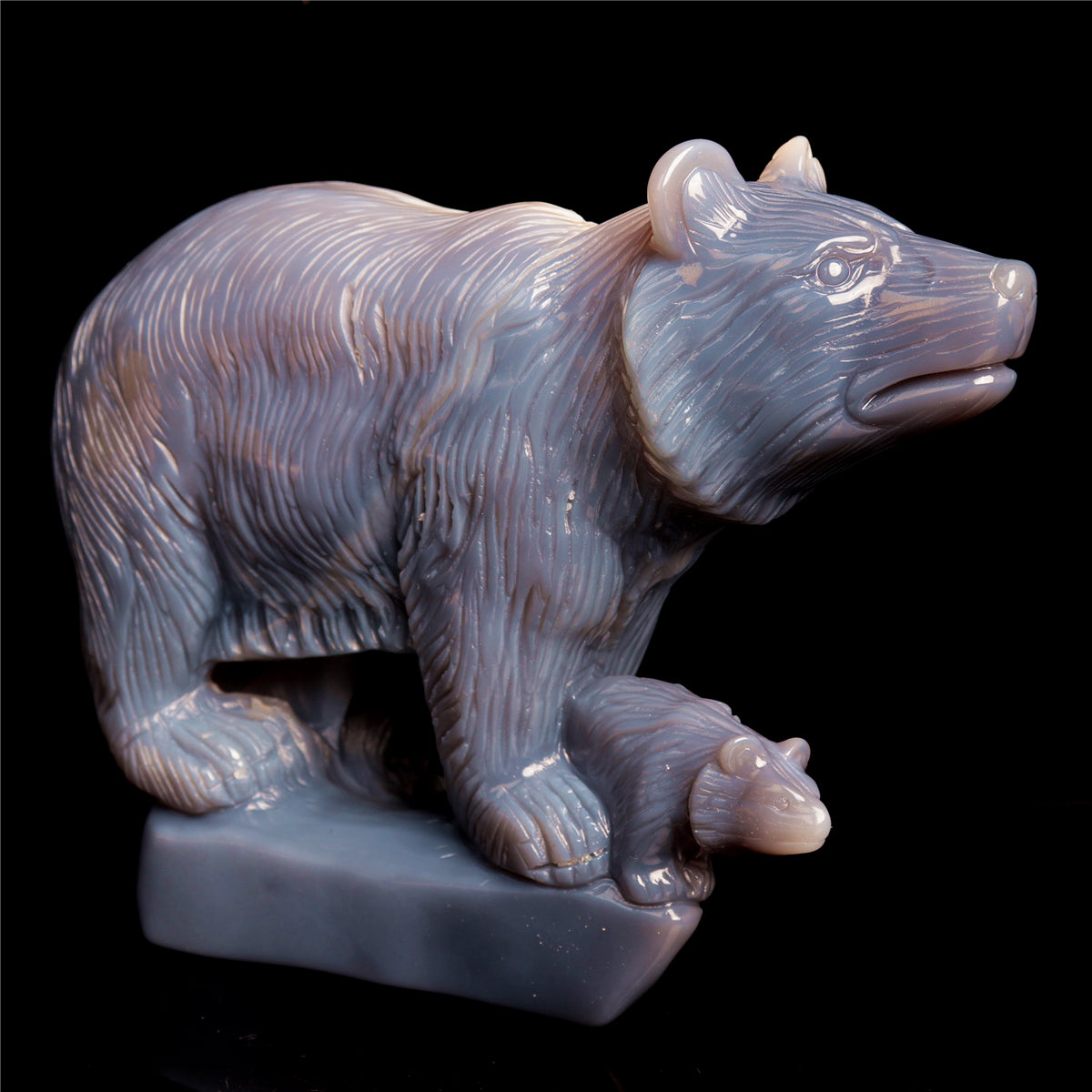 8" Druzy Agate Crystal Bear Family Figurine Stone Animal Carvings