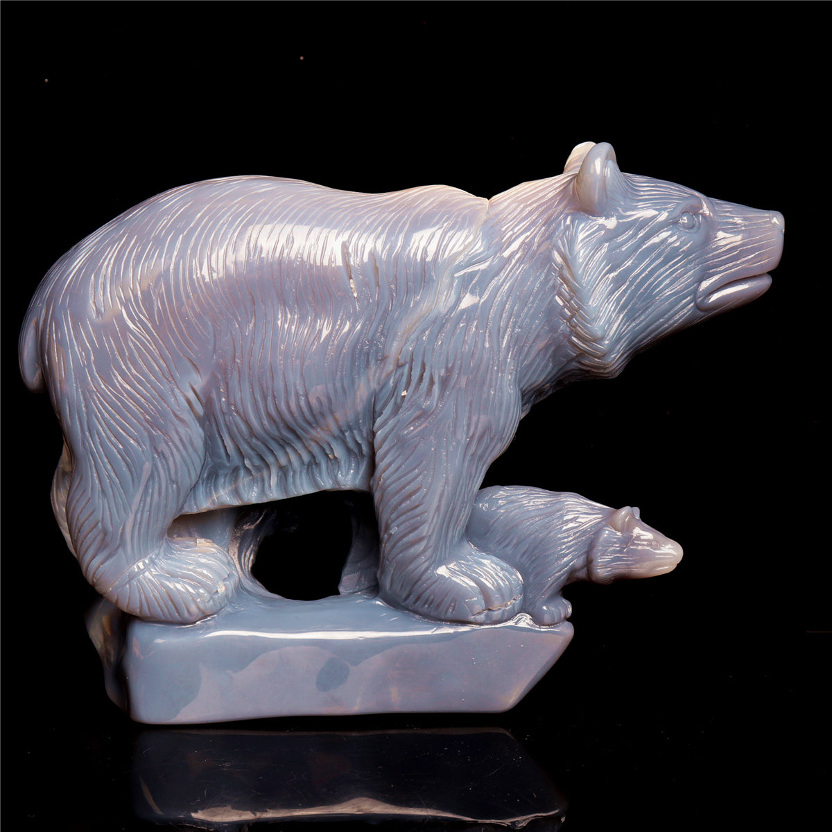 8" Druzy Agate Crystal Bear Family Figurine Stone Animal Carvings