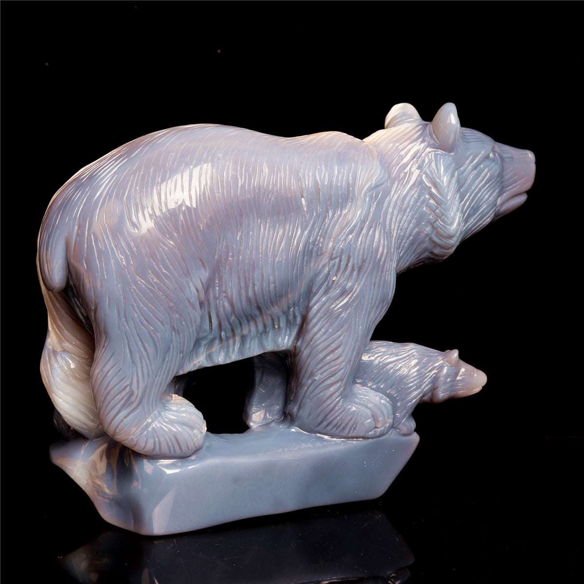 8" Druzy Agate Crystal Bear Family Figurine Stone Animal Carvings