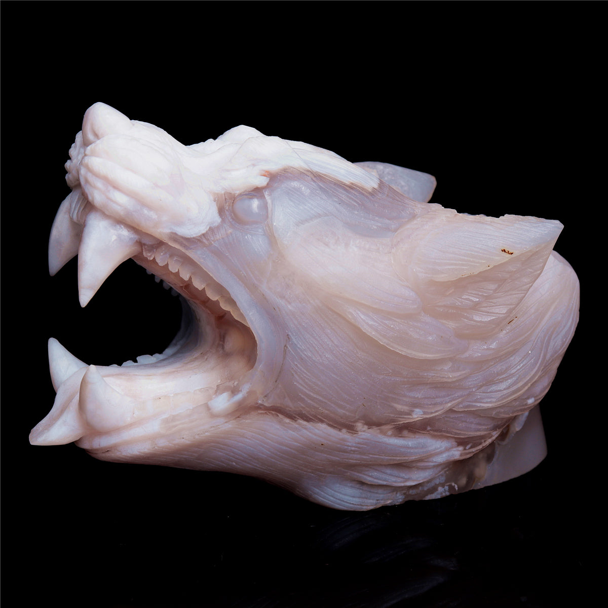 5" Druzy Agate Crystal Wolf Head Figurine Animal Carvings