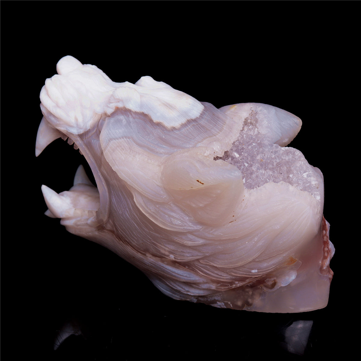 5" Druzy Agate Crystal Wolf Head Figurine Animal Carvings