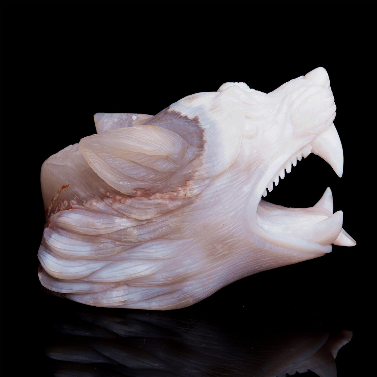 5" Druzy Agate Crystal Wolf Head Figurine Animal Carvings