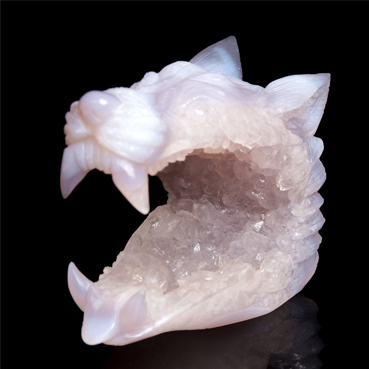 4.5" Druzy Agate Crystal Wolf Head Figurine Animal Carvings