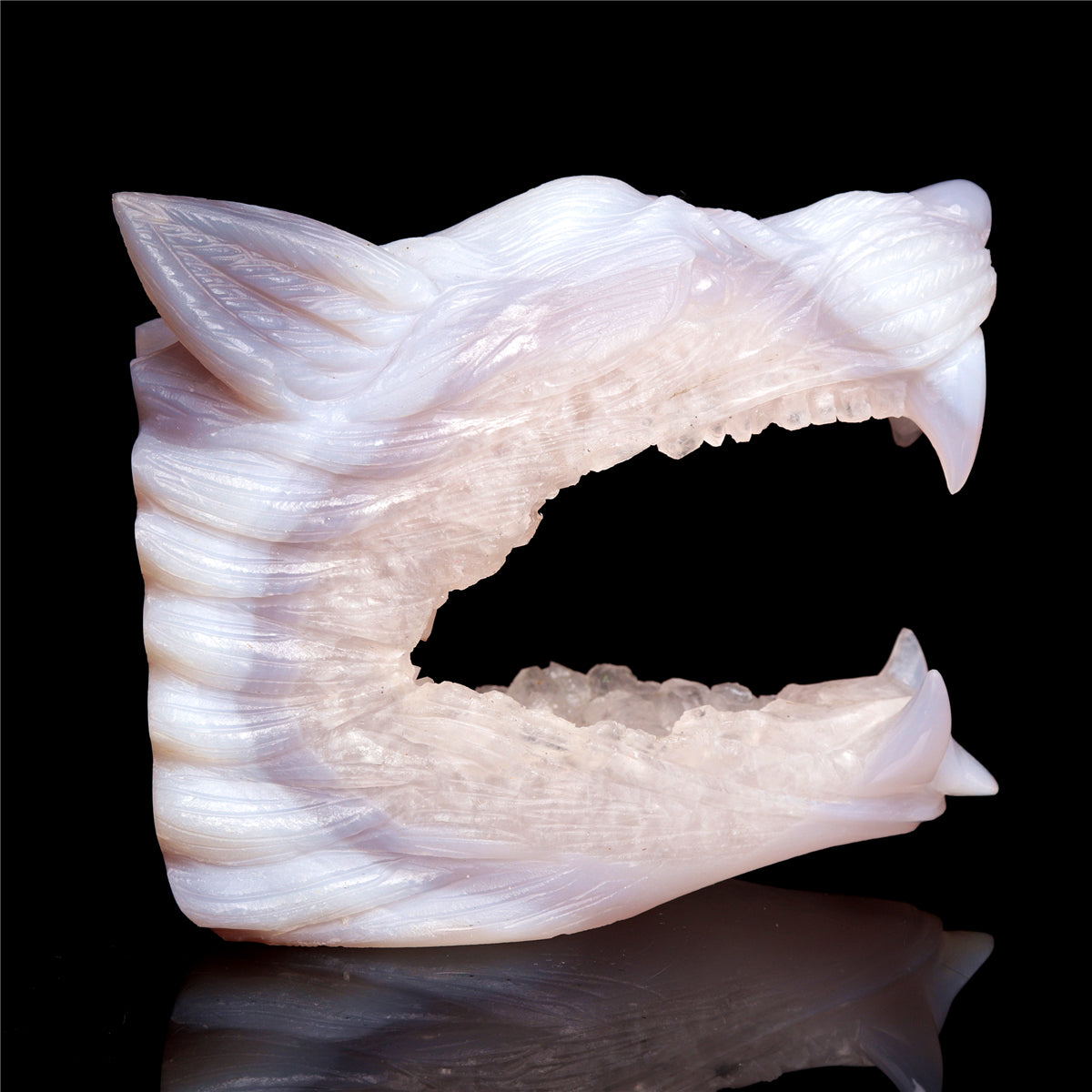 4.5" Druzy Agate Crystal Wolf Head Figurine Animal Carvings