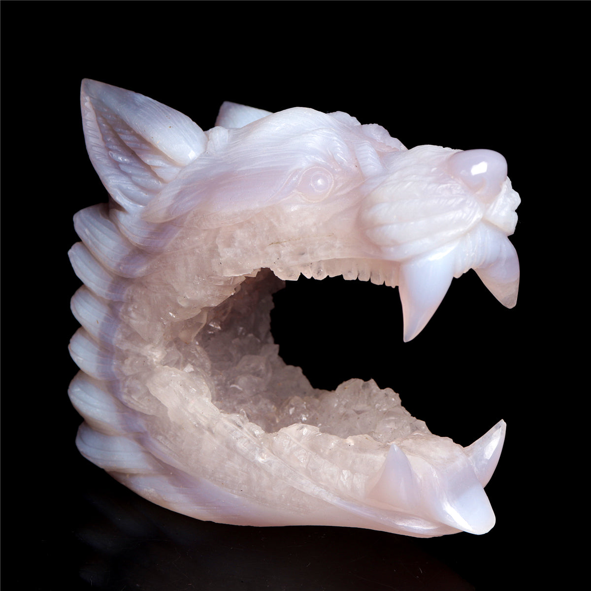 4.5" Druzy Agate Crystal Wolf Head Figurine Animal Carvings