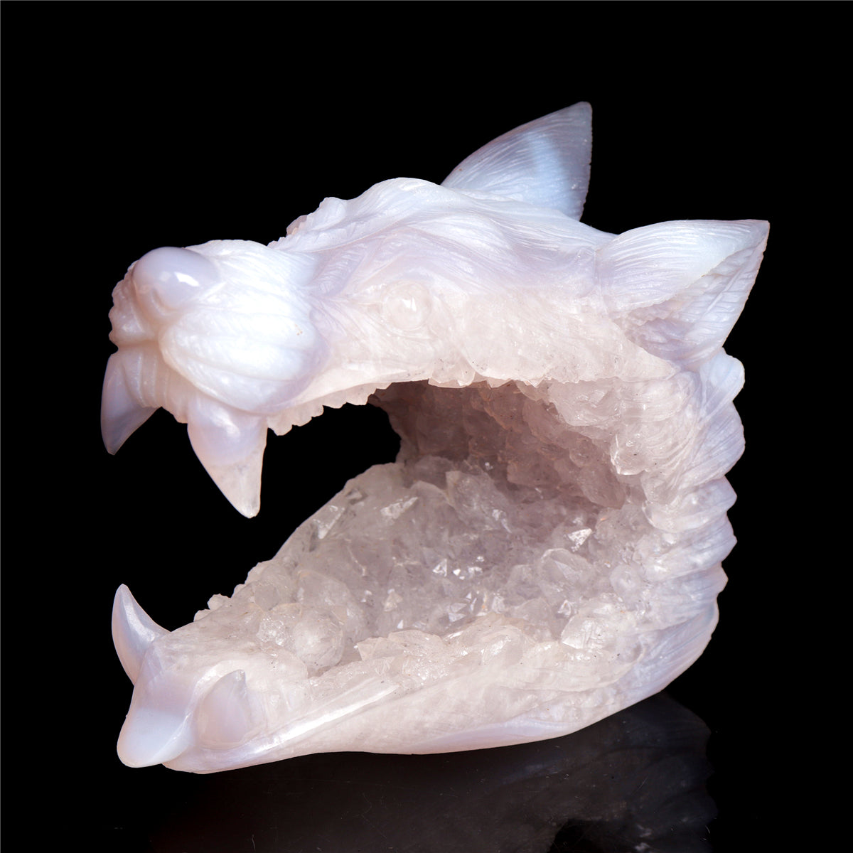 4.5" Druzy Agate Crystal Wolf Head Figurine Animal Carvings