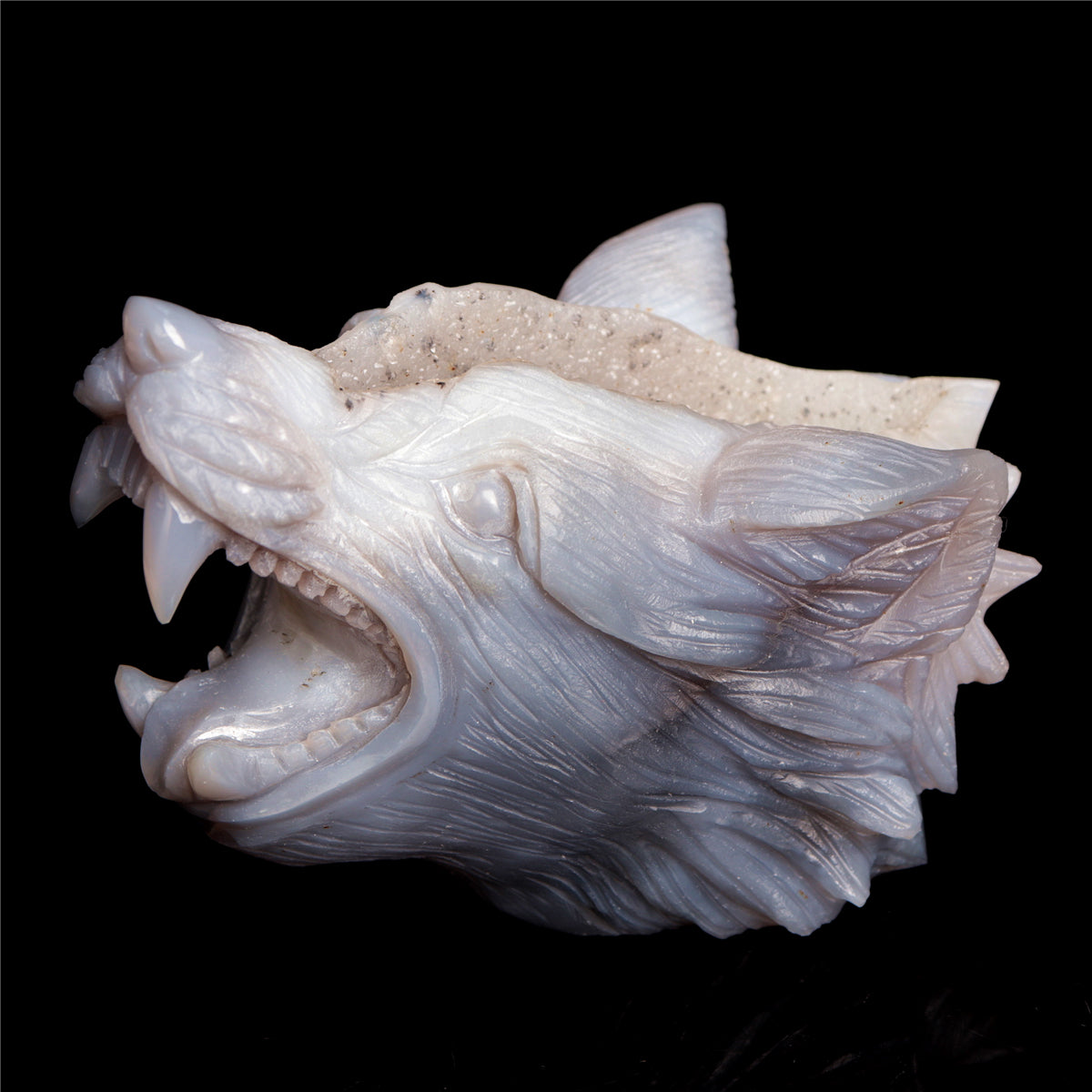 4.5" Druzy Agate Crystal Wolf Head Figurine Animal Carvings