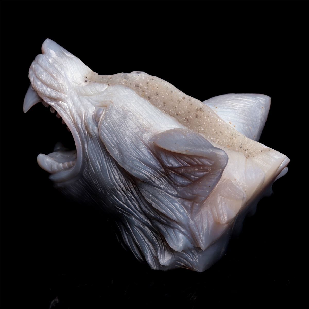 4.5" Druzy Agate Crystal Wolf Head Figurine Animal Carvings