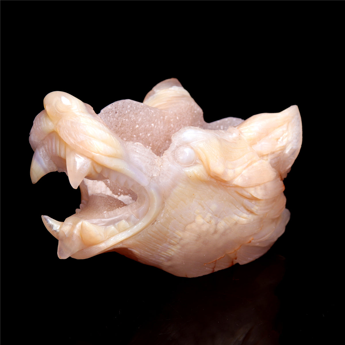 5.5" Druzy Agate Crystal Wolf Head Figurine Animal Carvings