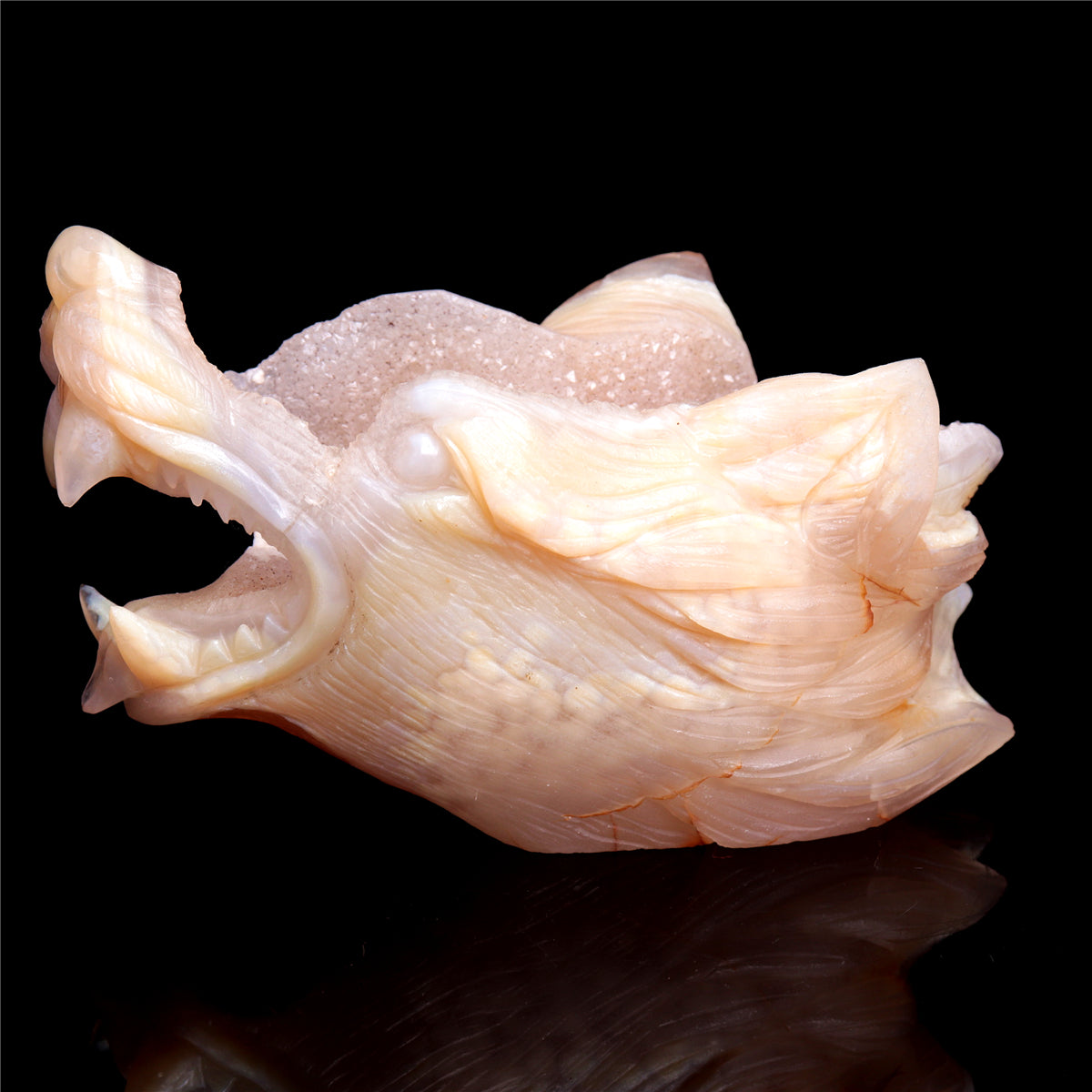 5.5" Druzy Agate Crystal Wolf Head Figurine Animal Carvings