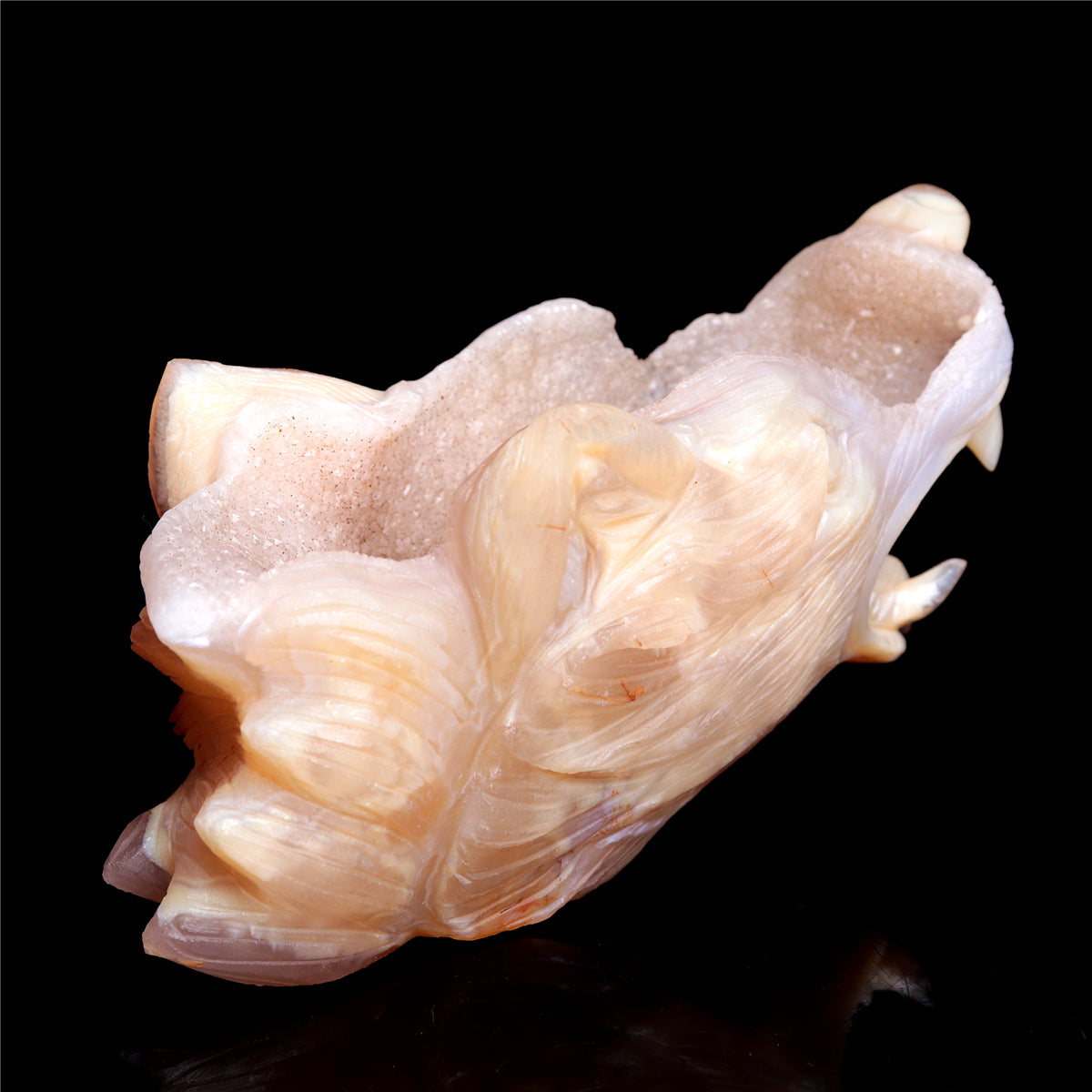 5.5" Druzy Agate Crystal Wolf Head Figurine Animal Carvings