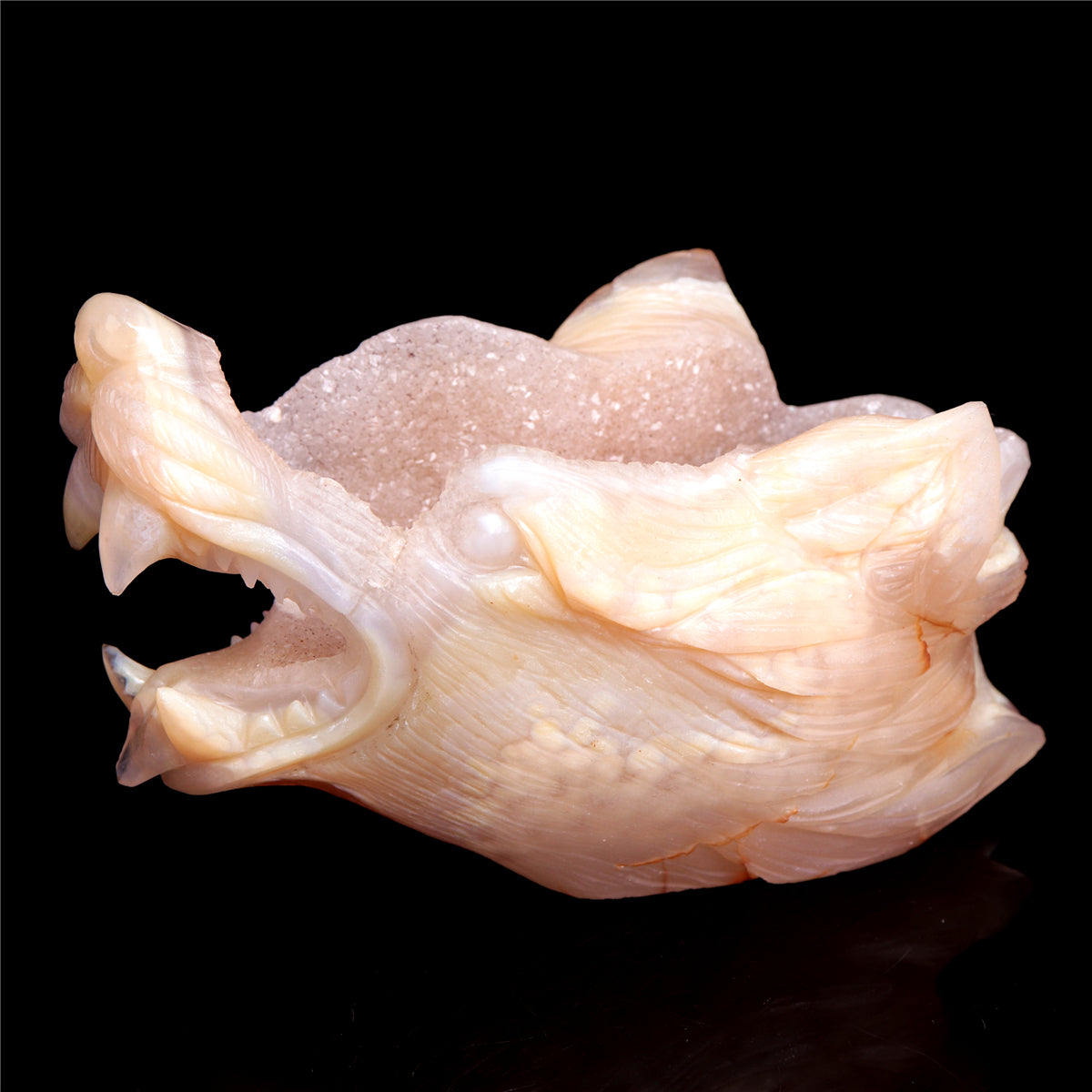 5.5" Druzy Agate Crystal Wolf Head Figurine Animal Carvings