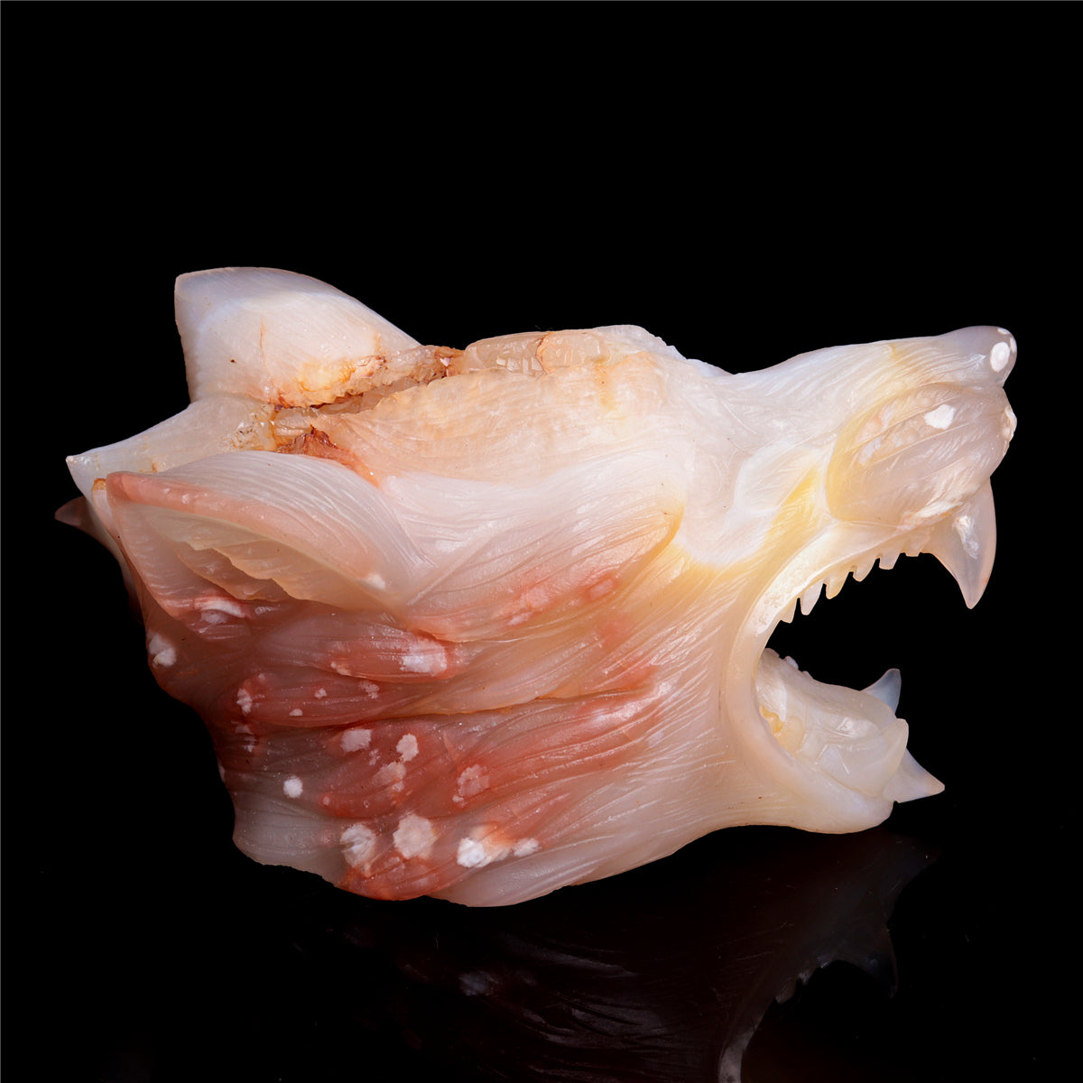 5.5" Flower Agate Crystal Wolf Head Figurine Animal Carvings