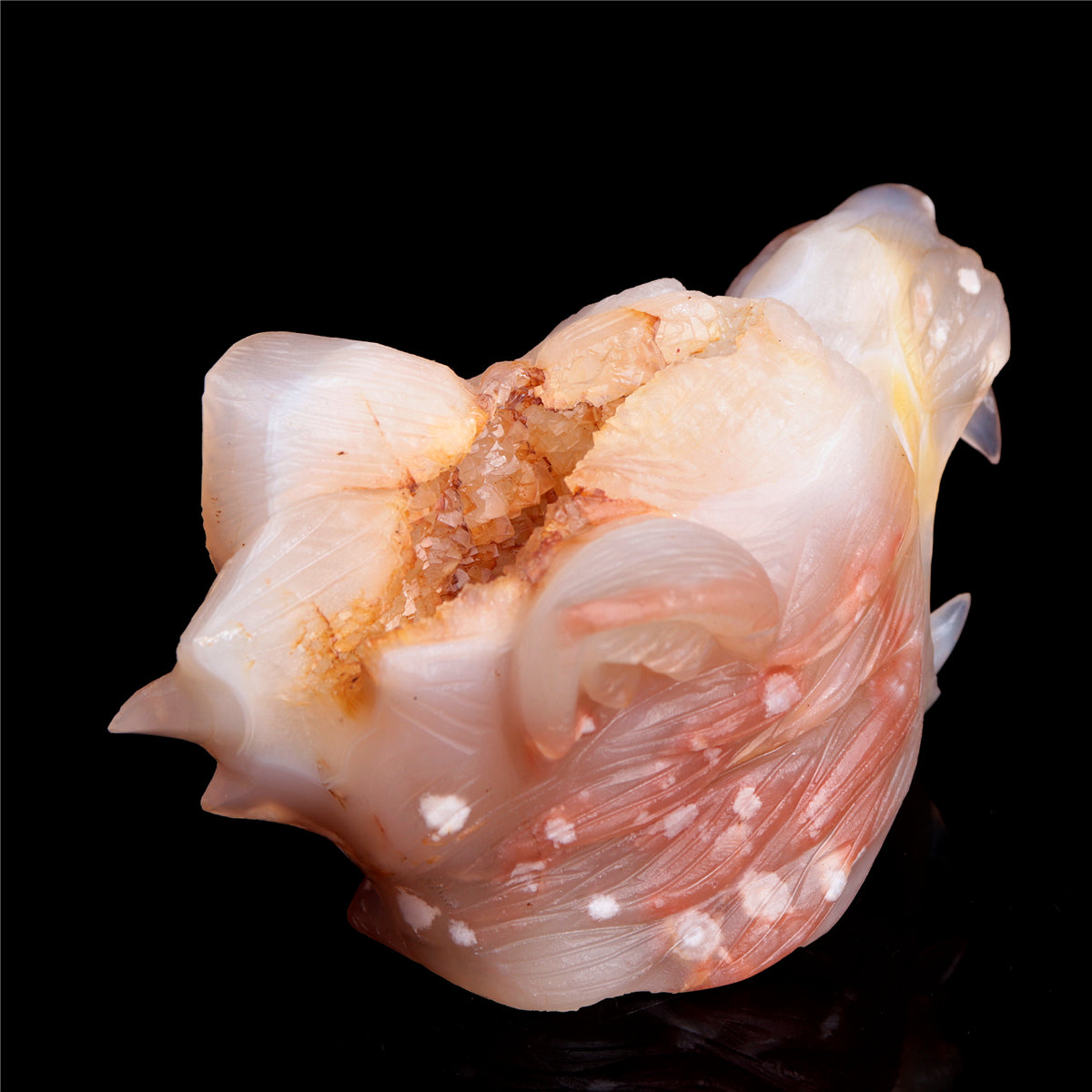 5.5" Flower Agate Crystal Wolf Head Figurine Animal Carvings