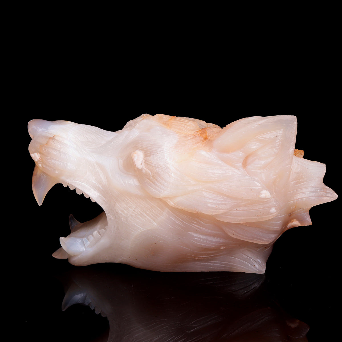 5.5" Flower Agate Crystal Wolf Head Figurine Animal Carvings