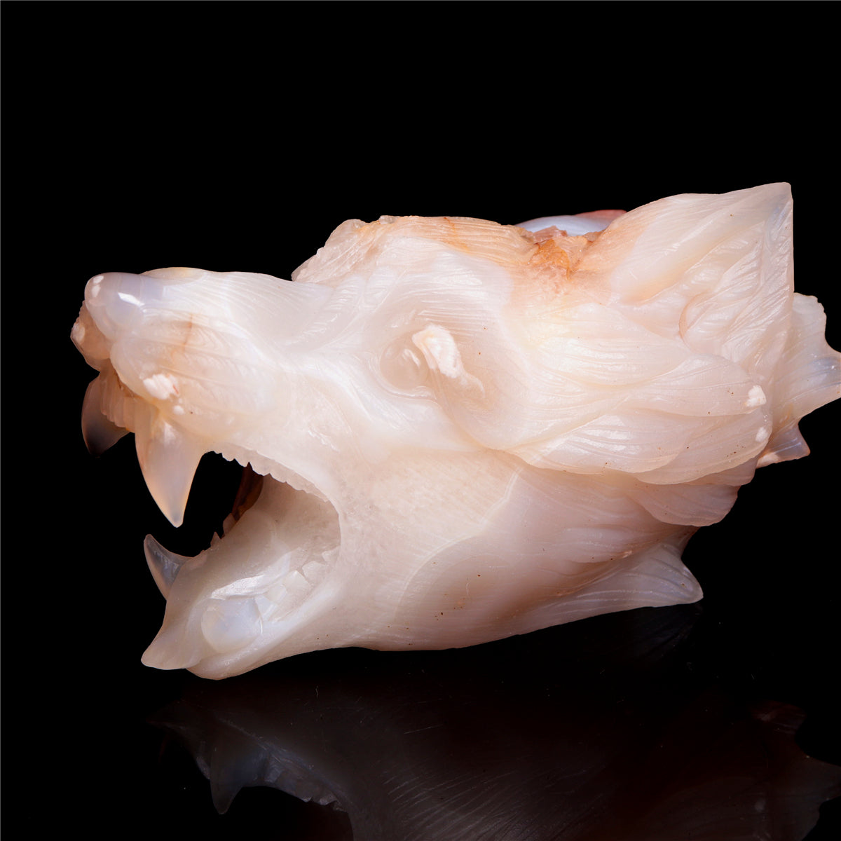 5.5" Flower Agate Crystal Wolf Head Figurine Animal Carvings