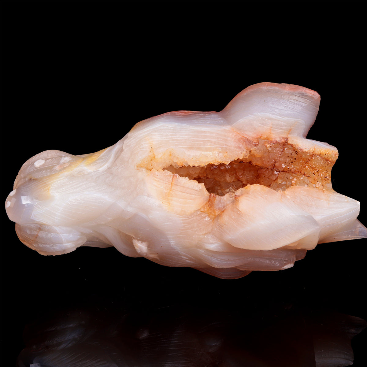 5.5" Flower Agate Crystal Wolf Head Figurine Animal Carvings