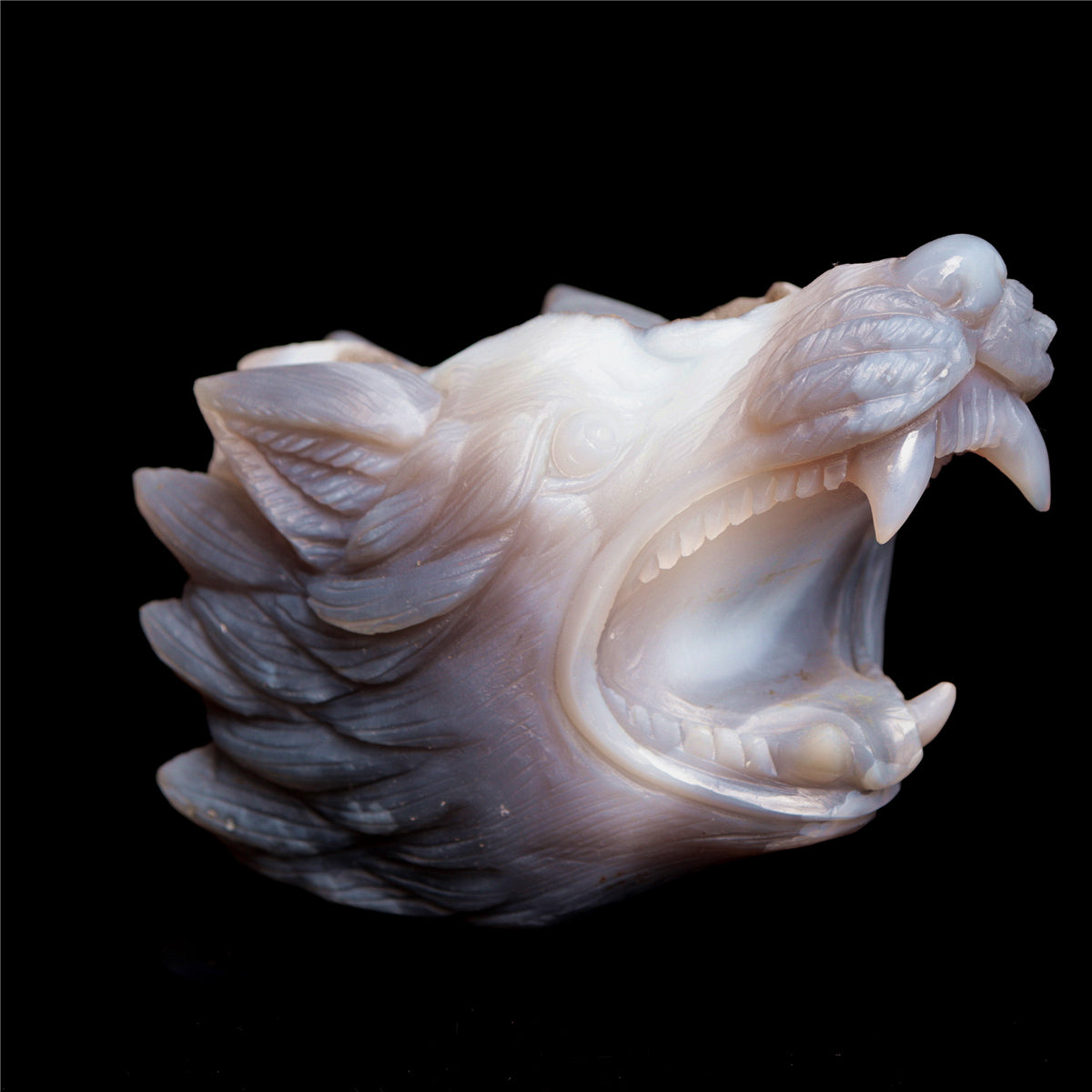 5" Druzy Agate Crystal Wolf Head Figurine Animal Carvings