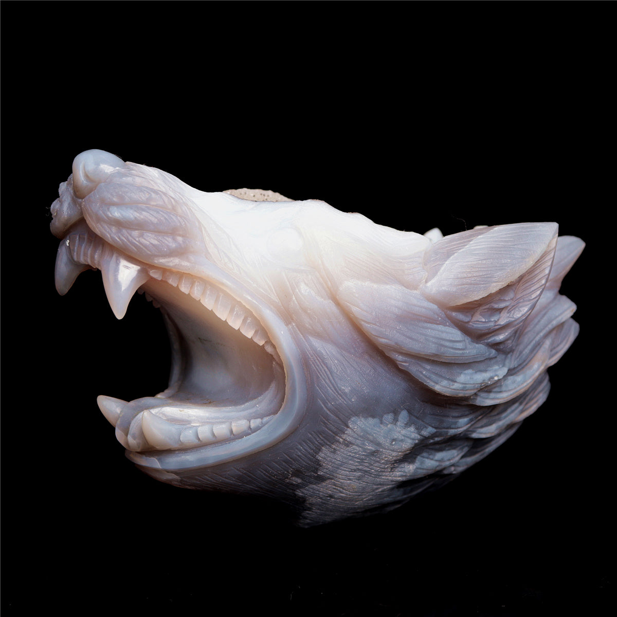 5" Druzy Agate Crystal Wolf Head Figurine Animal Carvings