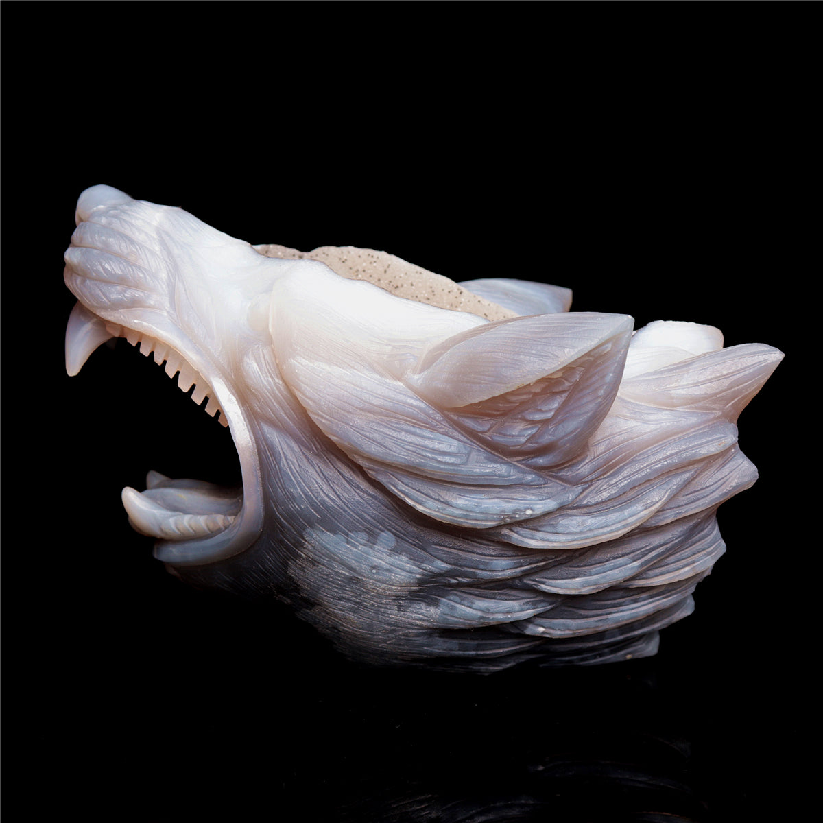 5" Druzy Agate Crystal Wolf Head Figurine Animal Carvings