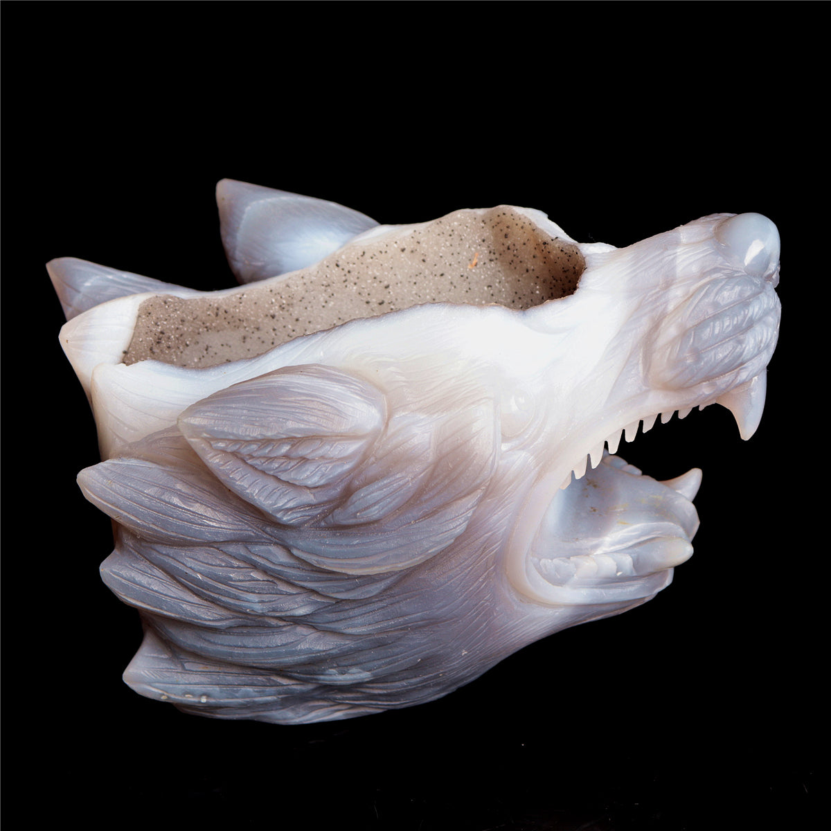 5" Druzy Agate Crystal Wolf Head Figurine Animal Carvings