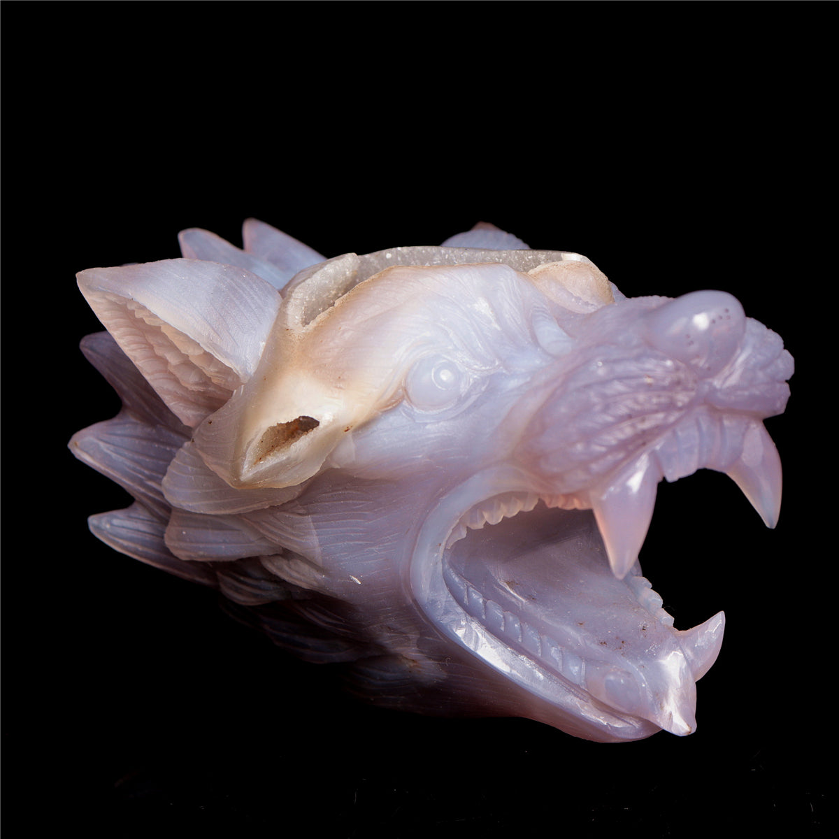 5" Druzy Agate Crystal Wolf Head Figurine Animal Carvings
