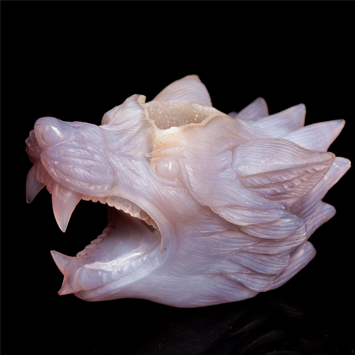 5" Druzy Agate Crystal Wolf Head Figurine Animal Carvings
