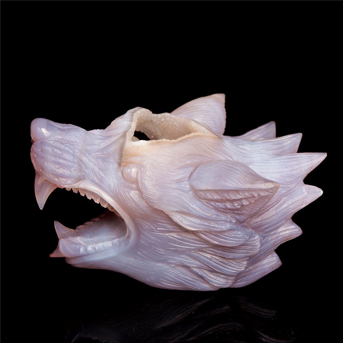 5" Druzy Agate Crystal Wolf Head Figurine Animal Carvings