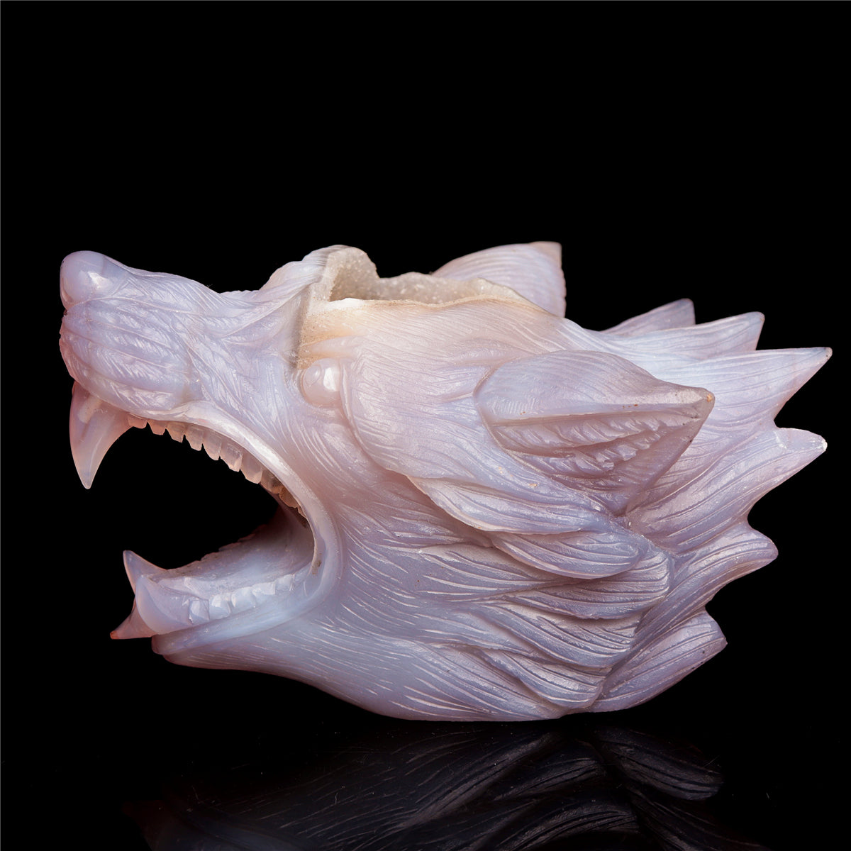 5" Druzy Agate Crystal Wolf Head Figurine Animal Carvings