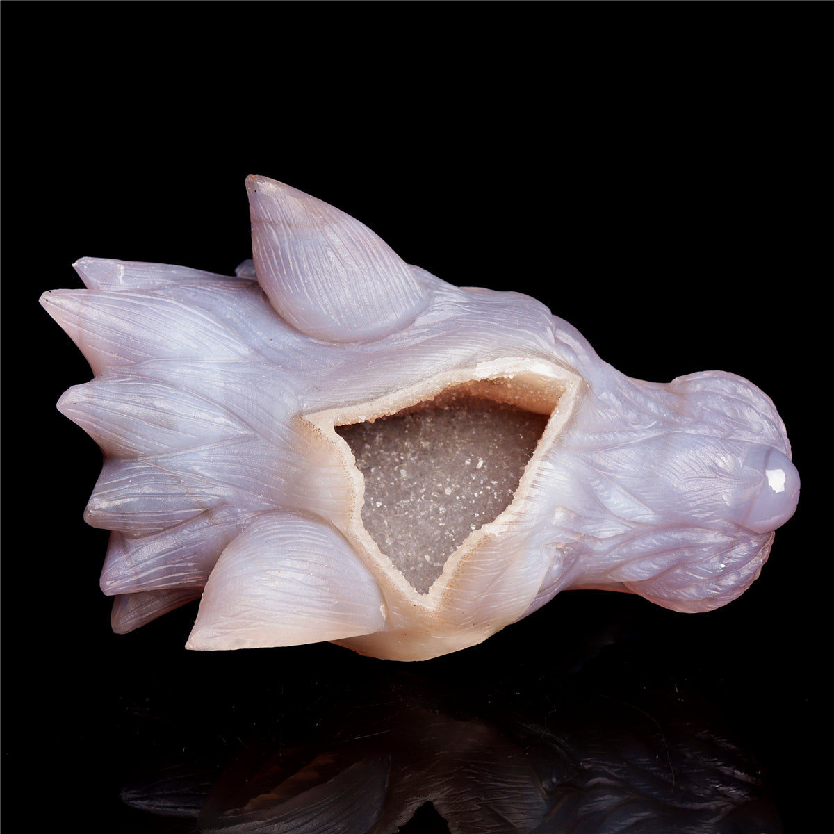 5" Druzy Agate Crystal Wolf Head Figurine Animal Carvings