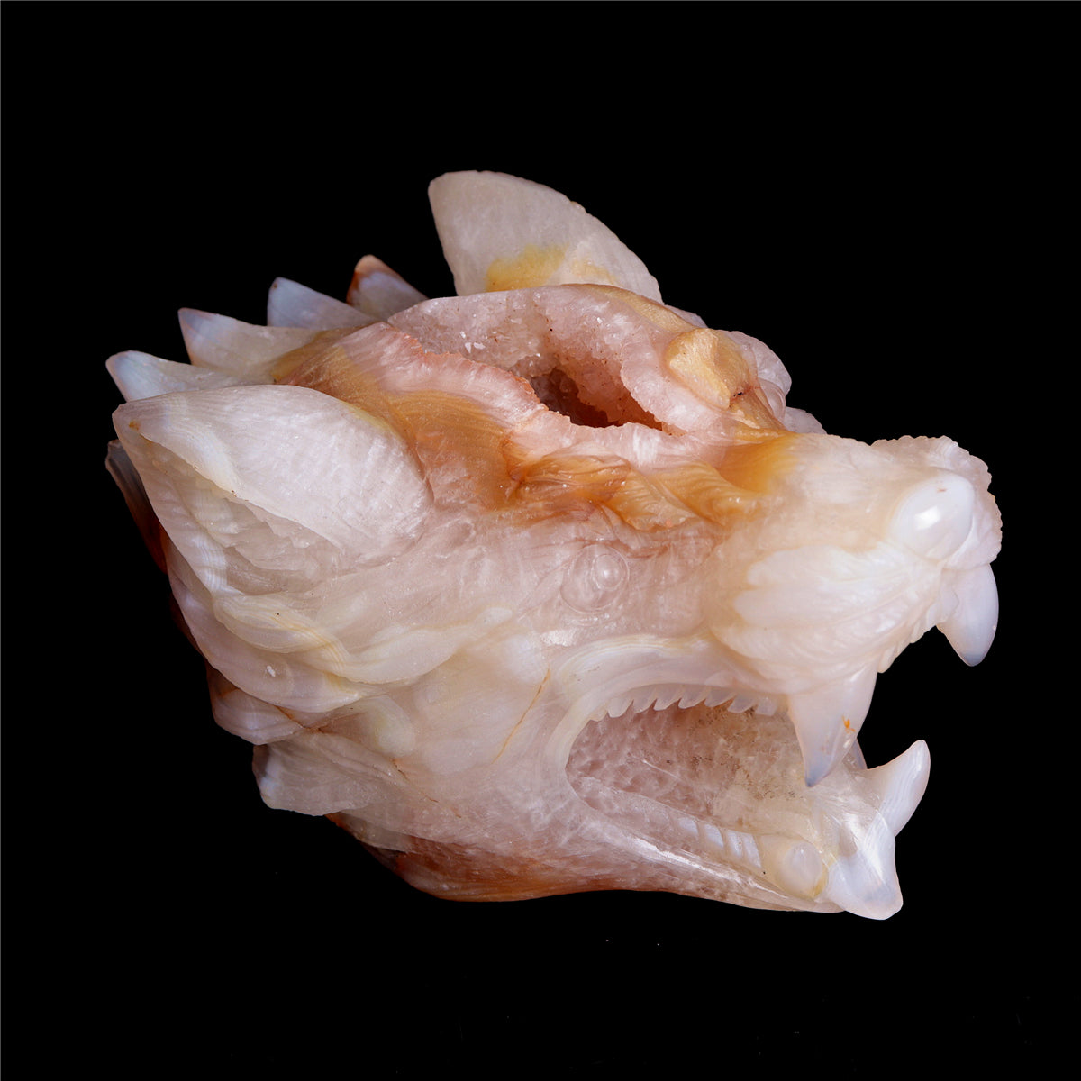 5" Druzy Agate Crystal Wolf Head Figurine Animal Carvings