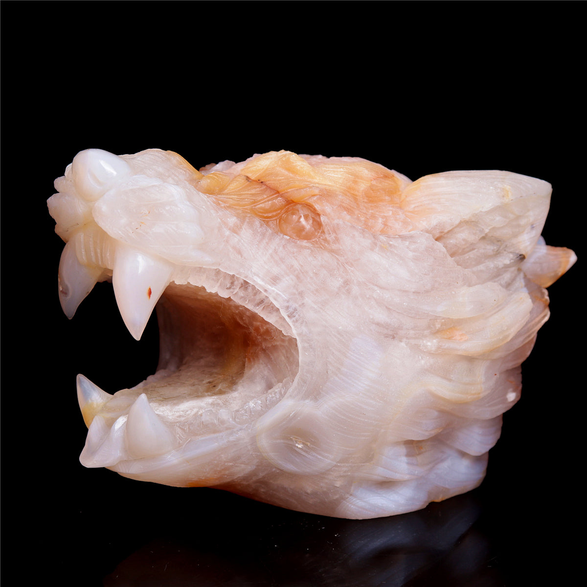 5" Druzy Agate Crystal Wolf Head Figurine Animal Carvings