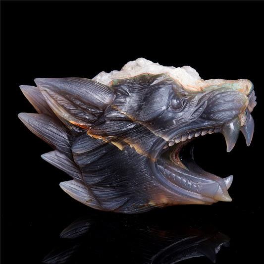 druzy agate wolf head