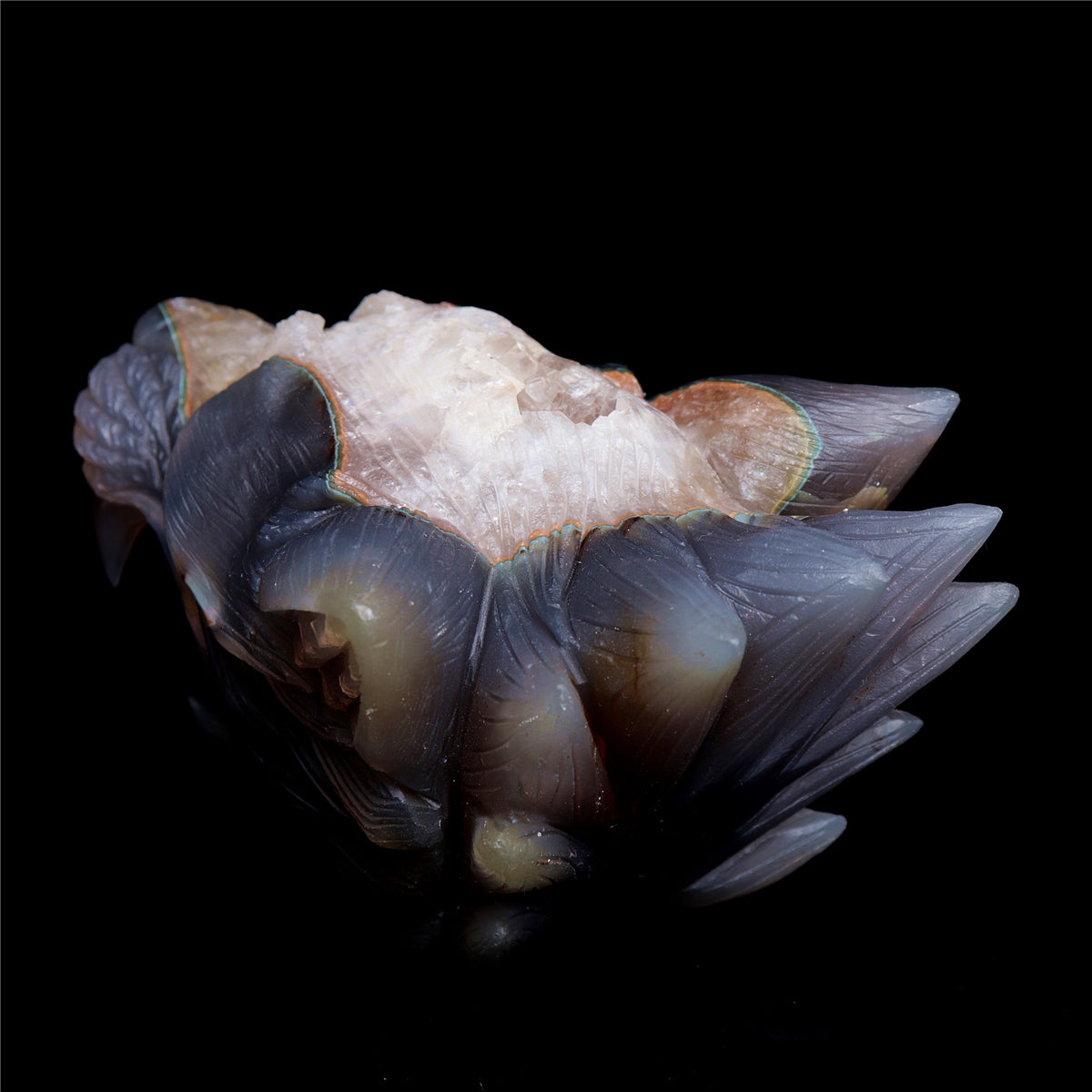 6" Druzy Agate Crystal Wolf Head Figurine Animal Carvings