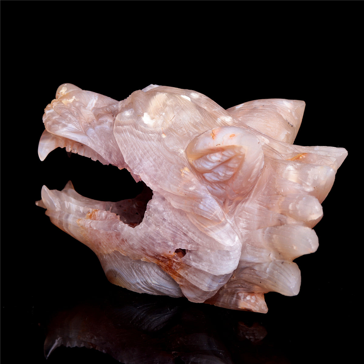 6" Druzy Agate Crystal Wolf Head Figurine Animal Carvings