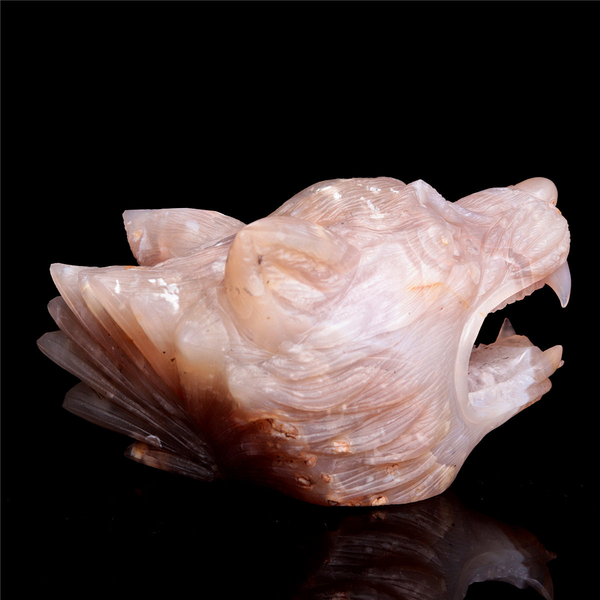 6" Druzy Agate Crystal Wolf Head Figurine Animal Carvings