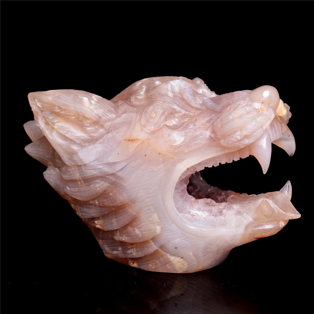 6" Druzy Agate Crystal Wolf Head Figurine Animal Carvings