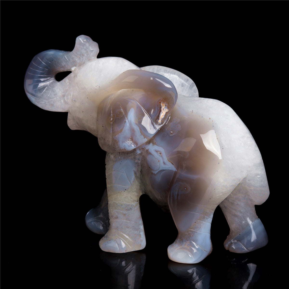 6" Druzy Agate Crystal Elephant Figurine Stone Animal Carvings